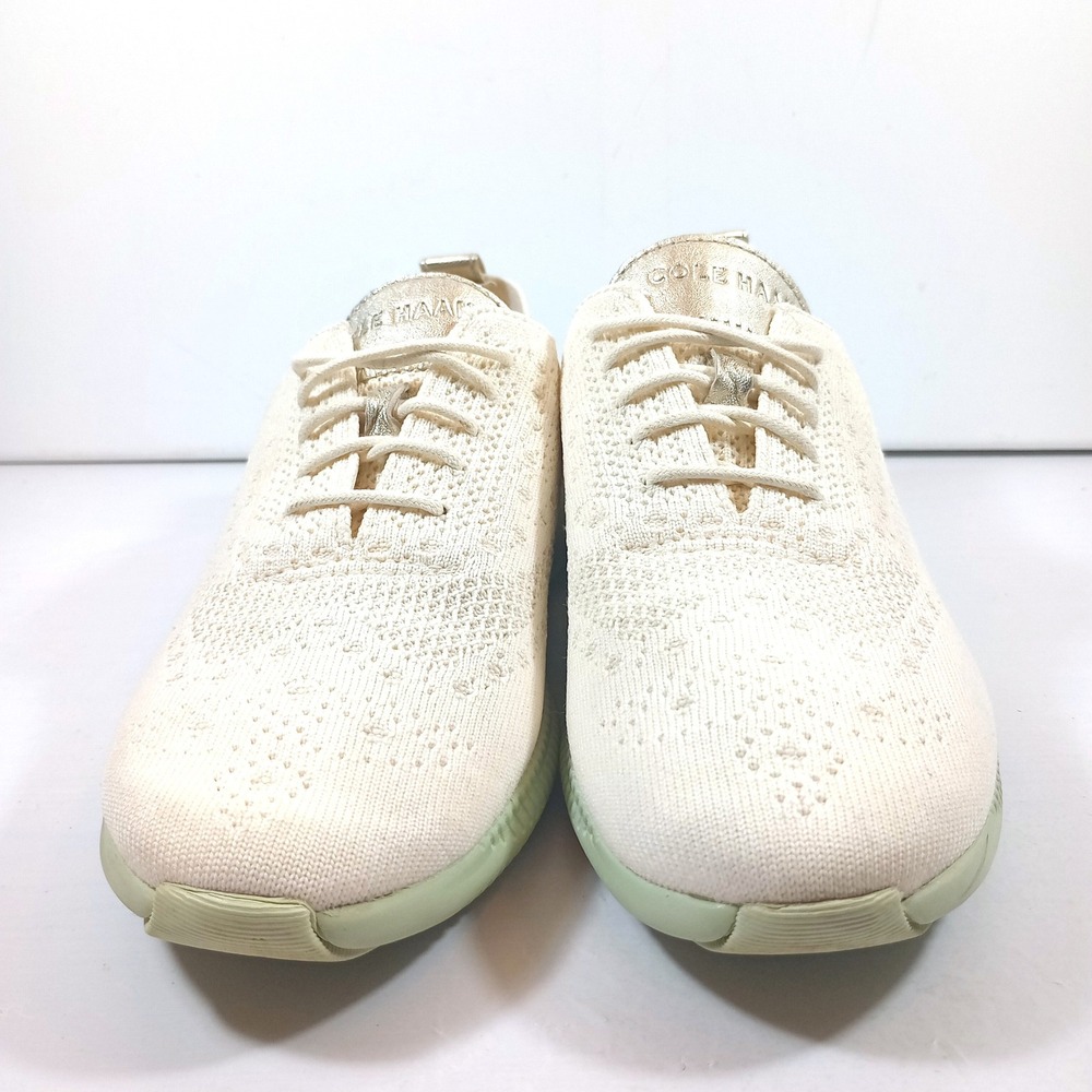 Cole Haan Zerogrand Stitchlite Women's 8.5 B Ivory Gold Knit Wingtip Sneakers